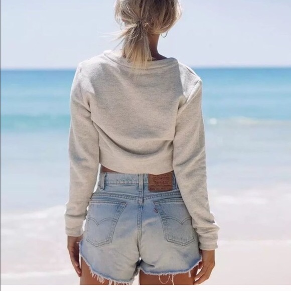 High waisted blue jean shorts