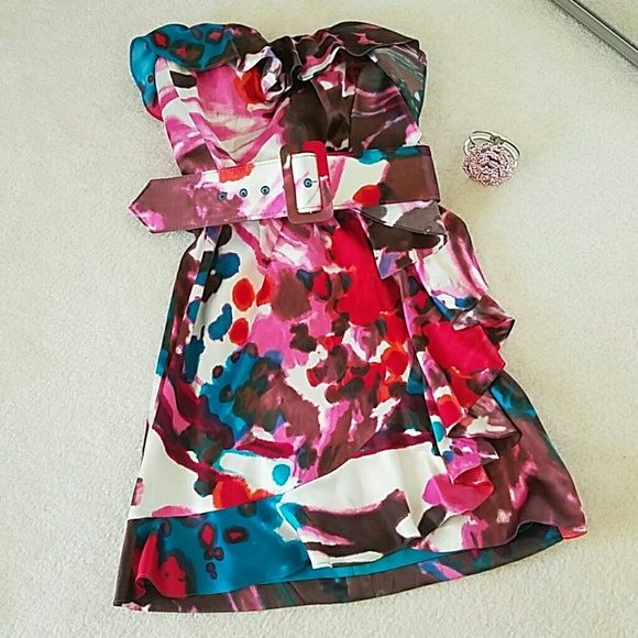 Express Satin Watercolor Mini Dress - Picture 2 of 4