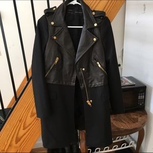 ZARA Basic coat with leather Moto panels