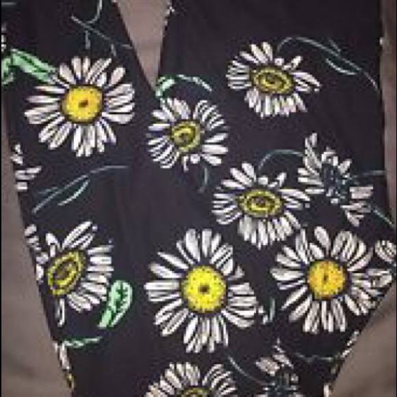 NWT LuLaRoe OS Daisy on Black Leggings - Picture 1 of 1