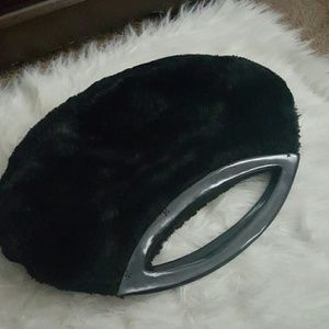 Black faux fur clutch