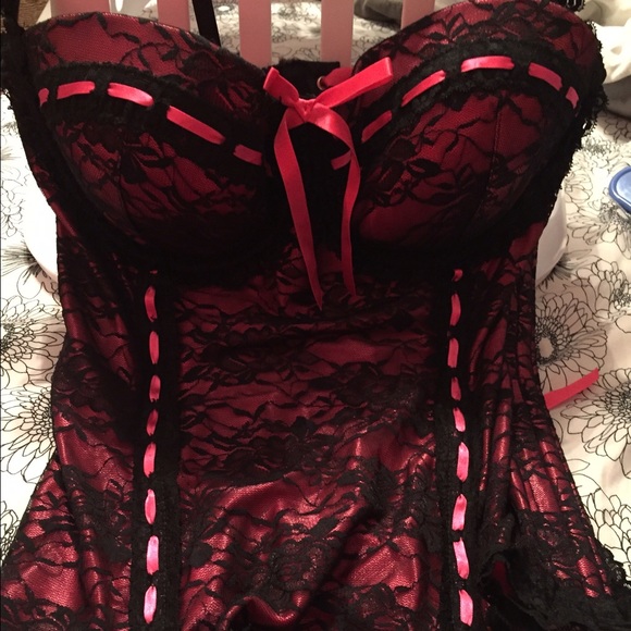 Pink and black corset