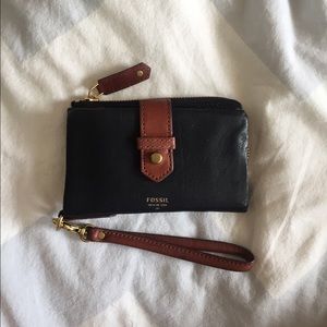 Black Leather Fossil Wristlet