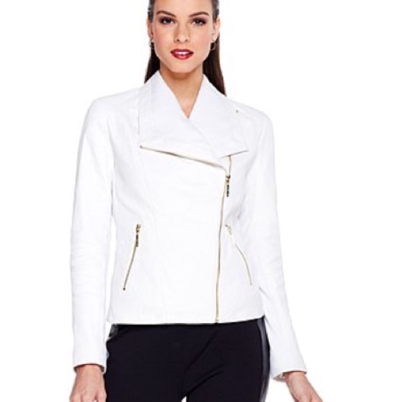 IMAN faux leather Moto jacket in off white NWB .