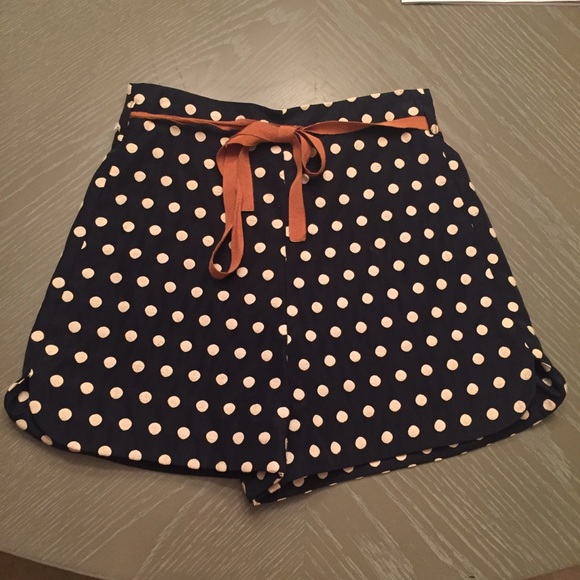 Anthropologie Navy Polka Dot High Waisted Shorts