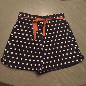 Anthropologie Navy Polka Dot High Waisted Shorts