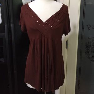 Brown V-Neck Top