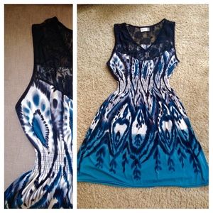 Lace & Ikat Print • Smocked Sleeveless Dress