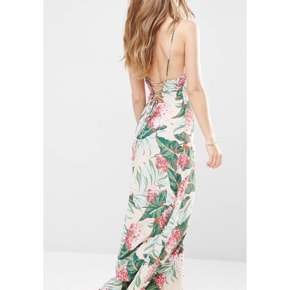 Floral Lace Up Halter Maxi Dress