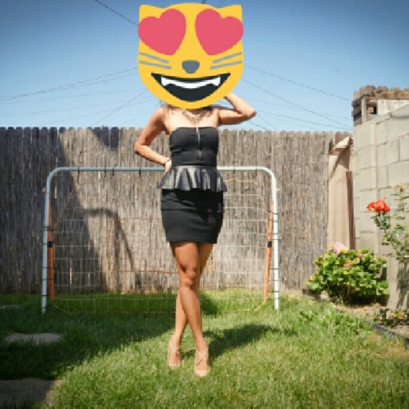 Peplum dress with faux leather detail and zipper