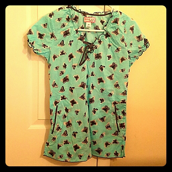 Teal Koi butterfly scrub top
