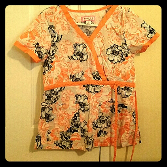 Pink koi floral scrub top