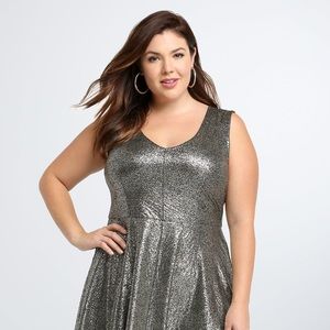 Foiled Gold Metallic Skater Dress