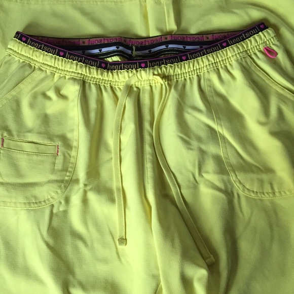Scrub pants. HeartSoul yellow. Polyester/ spandex.