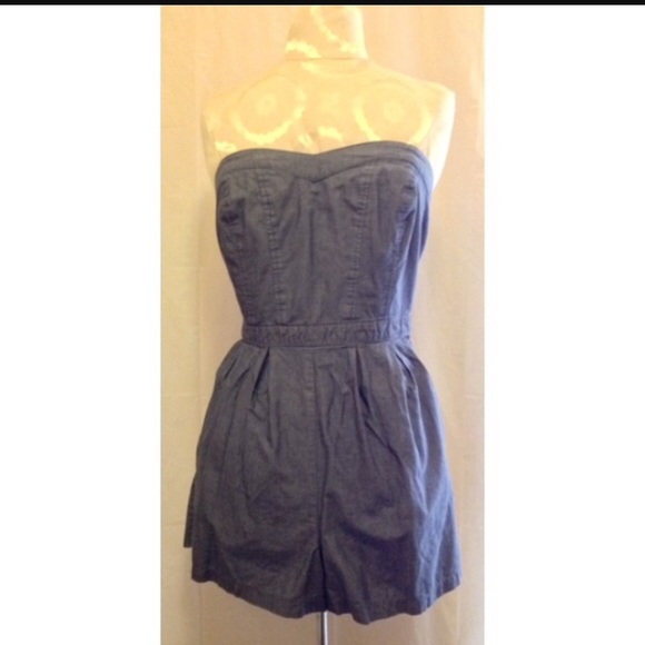 Strapless denim romper