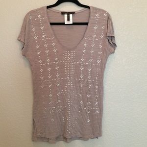 BCBGMaxAzria Taupe Beaded Tee