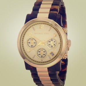 Michael Kors Gold and Tortoise Chrono Watch MK5138