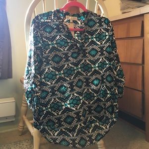 NWT Aztec turquoise and black 3/4 length shirt