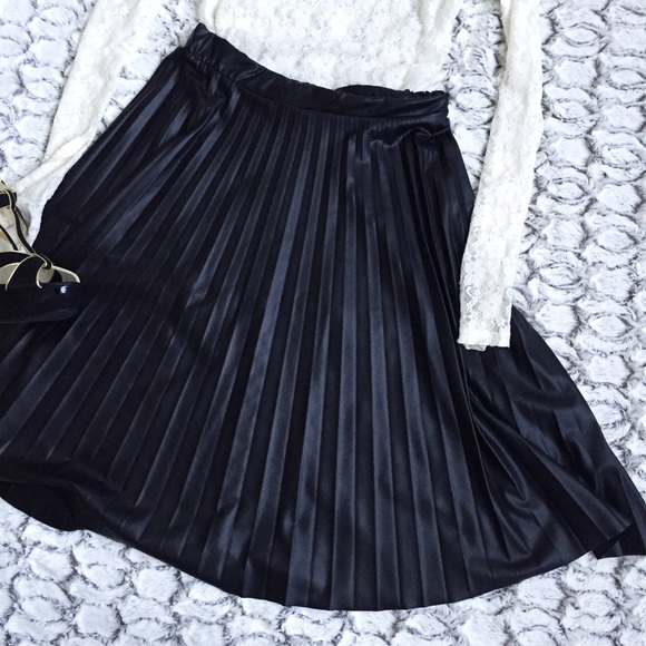 Faux-Leather Pleated Midi Skirt - Picture 2 of 4