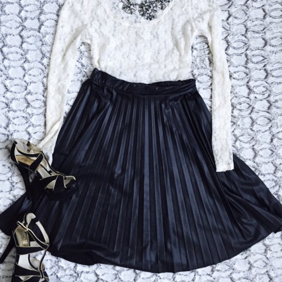 Faux-Leather Pleated Midi Skirt - Picture 4 of 4