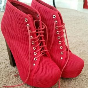Red fabric mesh booties