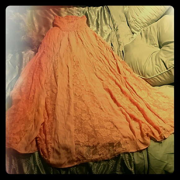 Long Grecian strapless maxi dress lace