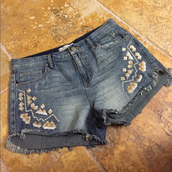 Free People distressed shorts fringe/tan stitching - Picture 1 of 8