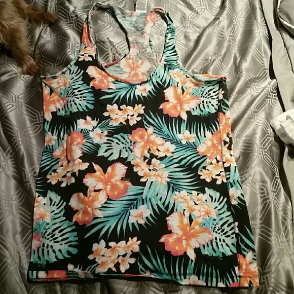 Tropical racer back tank. Pink
