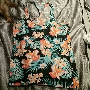 Tropical racer back tank. Pink