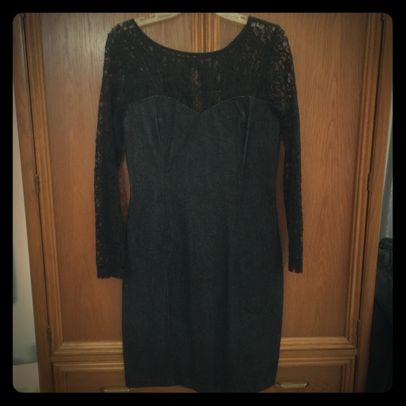 Black denim and lace dress - Picture 1 of 4