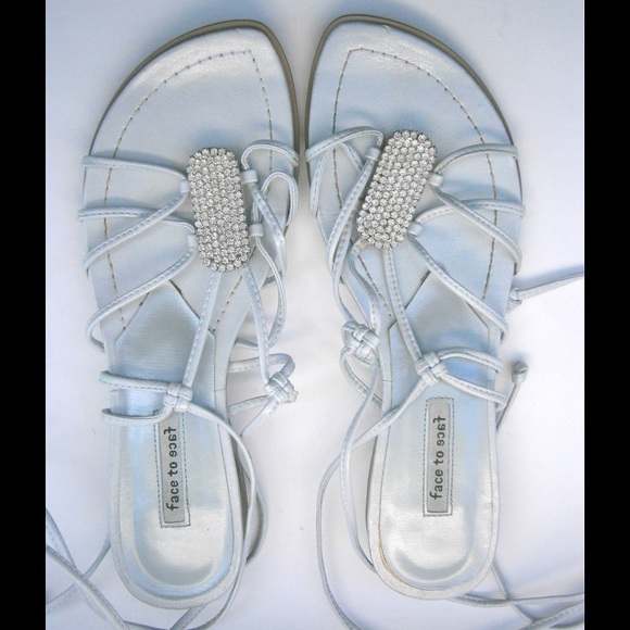 Rhinestone & Silver Leather Sandals With Straps