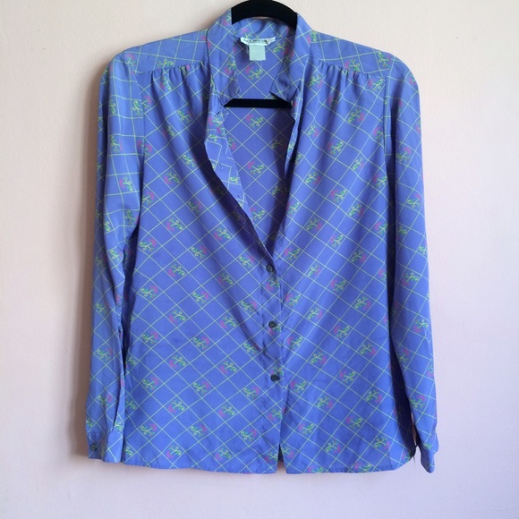 Vintage Lavender Floral Silk Blouse - Picture 2 of 4