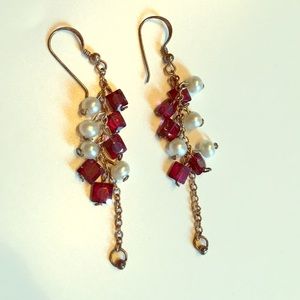 Blackened silver garnet and pearl earrings
