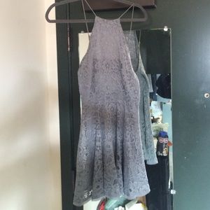 Grey Blue Halter Skater Dress