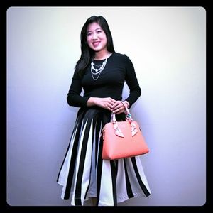 Black and white stripes flare skater midi skirt