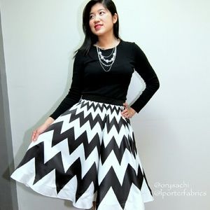Circle skater skirt chevron stripes black & white