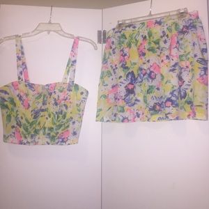 NWT Colorful Crop Top Skater Skirt Co-Ord Set