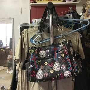 Sugar skull handbag with gun holster