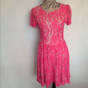 Bobeau coral lace sheer dress w/ lining