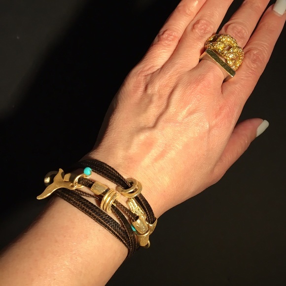 Leather, goldtone charms & turquoise bracelet NWOT