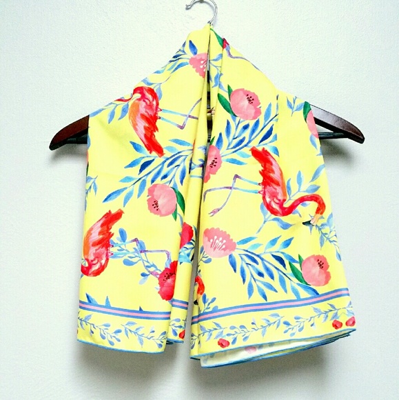 Pink & Black Silk Scarf FLAMINGO by SKARELE | Satin Shine Flamingo garden silk satin wide scarf