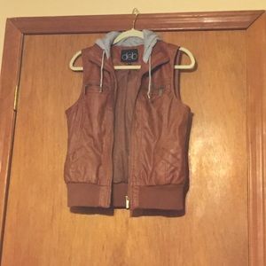 Leather hoodie vest