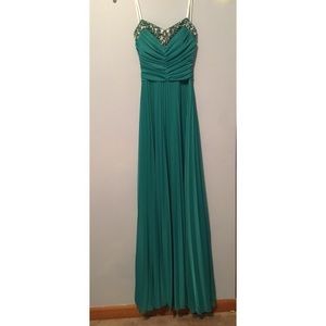 Size 3/4 B. Darlin Turquoise Rhinestone Prom Dress