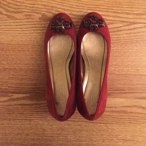 Red suede BCBG heels