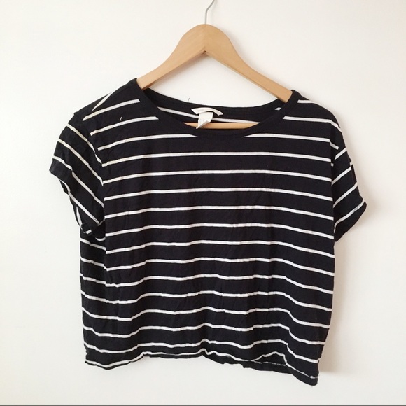 Black and white cropped striped tee