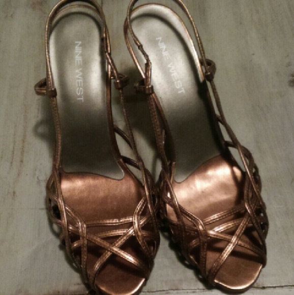 Nine West Bronze Strappy Sling Backs