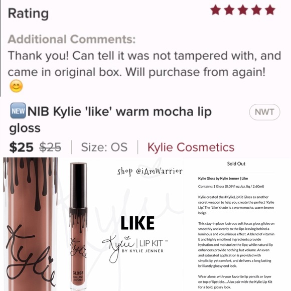 ๐NIB Kylie 'like' warm mocha lip gloss - Picture 4 of 4
