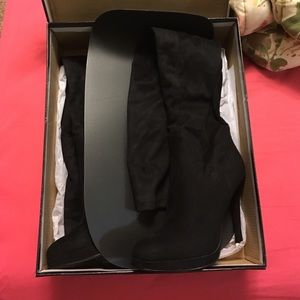 Over the Knee length all black suede heels!