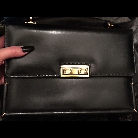 Vtg Black Leather Michelangelo Handbag
