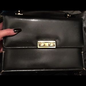 Vtg Black Leather Michelangelo Handbag